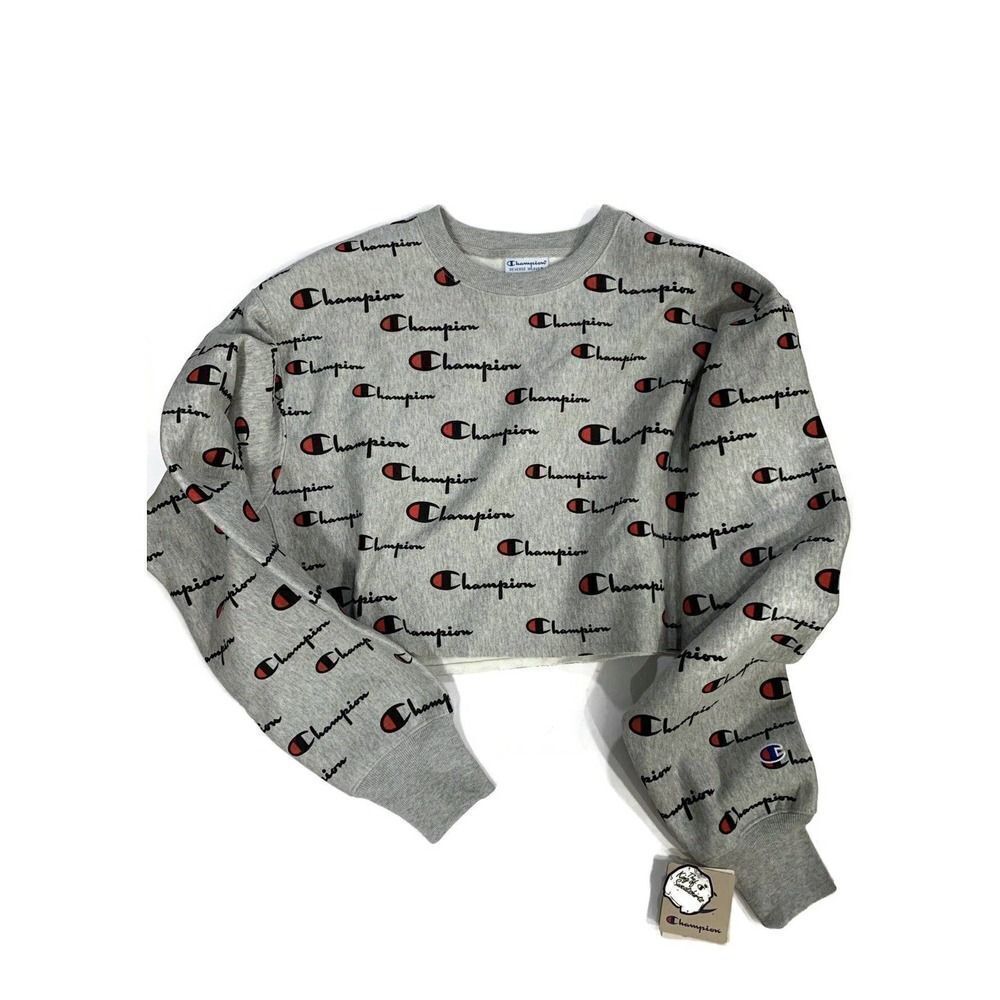Champion Reverse Weave (Womens Size XL) Crew Crop Top Grey Red Blue NWT
